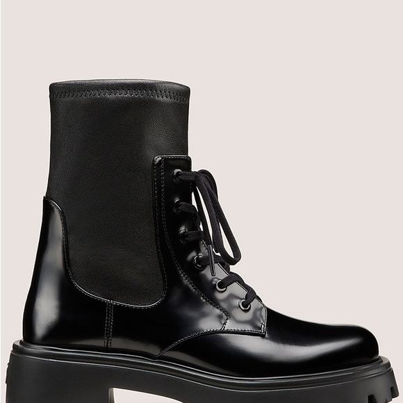 Stuart Weitzman Everitt Bootie Black Nappa Leather Women's Lace-Up Boots 7B